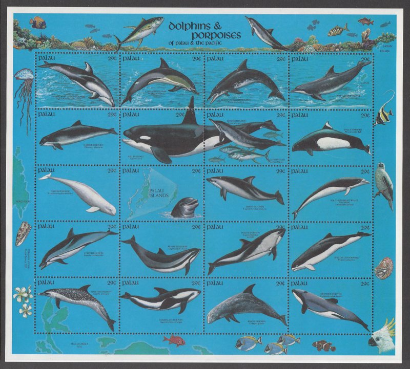 Palau 289 Dolphins and Porpoises Sheet MNH VF