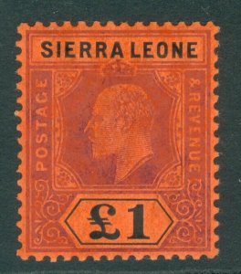 SG 111 Sierra Leone £1 purple & black/red. A fine very lightly mounted mint...