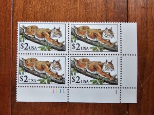 U.S. Scott #2482 Bobcat $2.00 MNH Plateblock of 4