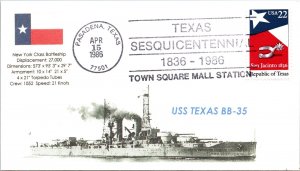 US SPECIAL EVENT CACHETED COVER TEXAS SESQUICENTENNIAL 1836-1986 USS TEXAS BB-35