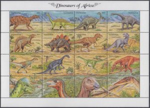 TANZANIA Sc # 902a-p CPL MNH SHEET of 16 - DINOSAURS