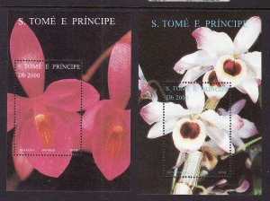 St. Thomas and Prince Islands-Sc#1252-3-two unused NH sheets-Orchids-Flowers-