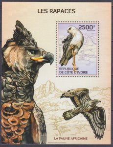 2014 Ivory Coast Cote d'Ivoire 1558/B198 Birds of prey 11,00 €