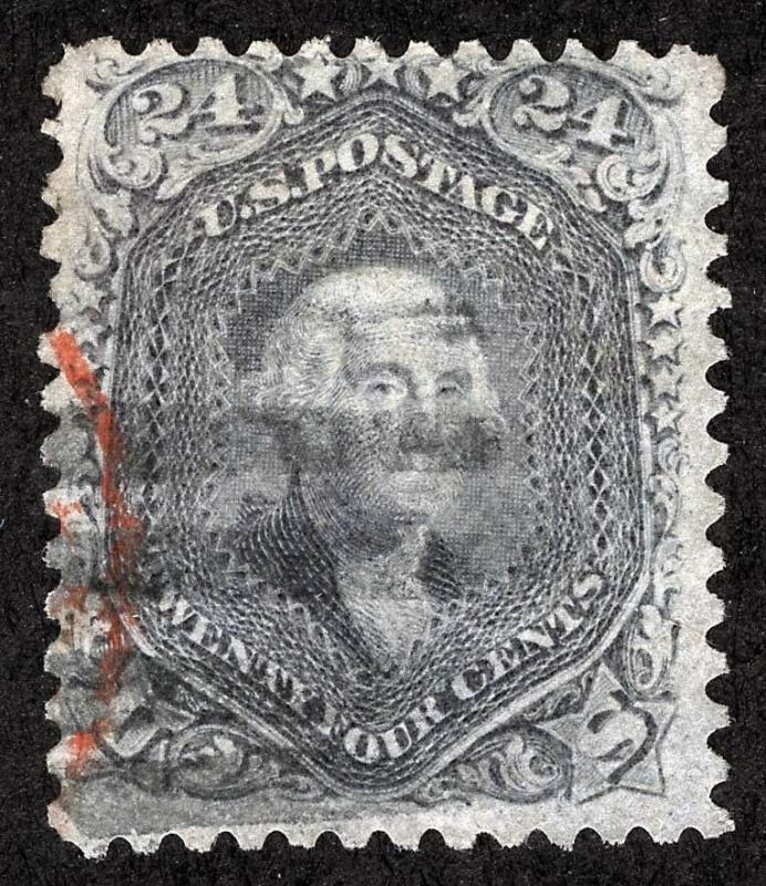 US Sc 78 Lilac 24¢ Blk Grid and Partial Red Cancel