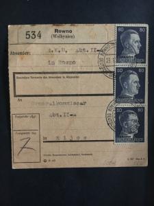 1943 Rowno Poland  Germany Cover  Parcel Receipt to General Commisar Kiev USSR