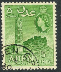 ADEN 1953-59 QE2 5c MINARET Pictorial Perf. 12 Sc 48a VFU