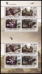 Sao Tome Birds WWF Grey Parrot Sheetlet of 2 sets 2009 MNH MI#3777-3780