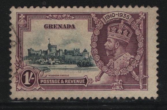 GRENADA  127 USED SILVER JUBILEE ISSUE CORNER CREASED