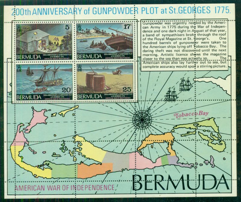 BERMUDA GUNPOWDER Souvenir sheet, Mint NH, commemorating Gunpowder Plot of 1775