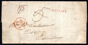 1803 (wmk) double letter-sheet with very fine small straight line BELFAST in red