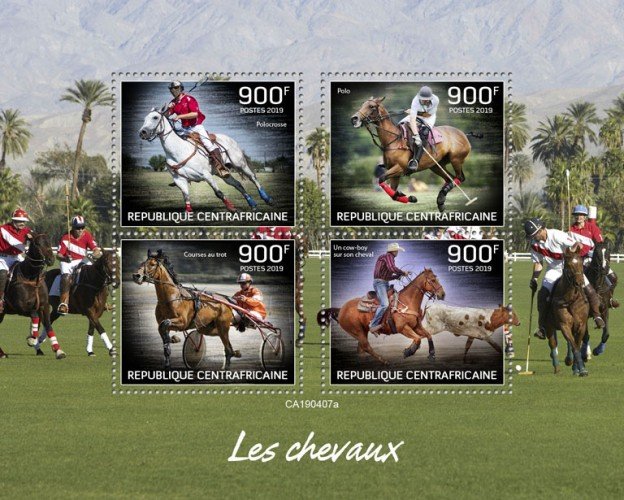 C A R - 2019 - Horses - Perf 4v Sheet - MNH