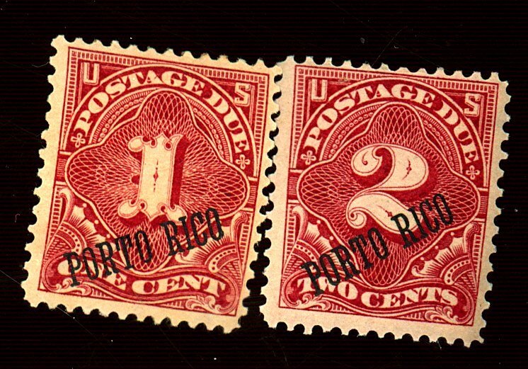 PUERTO RICO #J1-2 MINT FVF OG HR J2 CPL STAINED PERFS Cat $43