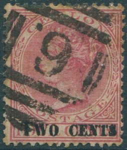 Ceylon 1888 SG203 TWO CENTS on 4c rose QV light toning FU (amd)