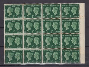 GB KGVI 1940 1/2d Centenary Block Of 16 SG479 MNH BP9598