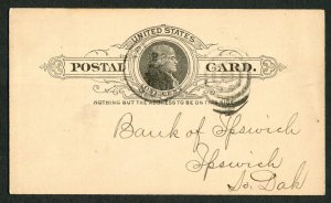1891 Aberdeen to Ipswich SD Postal Card Aberdeen National Bank Banking History