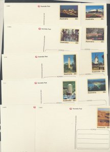 Australia Postal  Cards  5 from WA1- thru WA5;   5 from T1 through T5 1981 issue