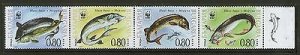 Bulgaria 2004 Fishes WWF Worldwide Fund for Nature Horiz strip of 4 MNH # 6350