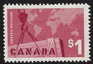 Canada #411 MNH singlet, Map & export crate, issued 1963
