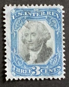 USA REVENUE STAMP SECOND ISSUE 1871 3 CENTS CUT CANCEL SCOTT #R105a