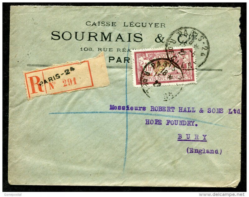 d266 - FRANCE. PARIS 1922 Registered Business Cover to England