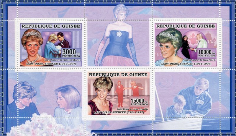 Guinea 2006 PRINCESS DIANA Sheet 3 values + Labels Perforated Mint (NH)