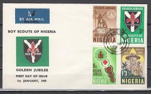 Nigeria, Scott cat. 169-172. 50th Anniv. of Boy Scouts issue. First day cover.