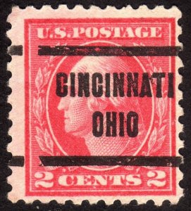 1914, US 2c Washington, Cincinnati precancel, Used, Scott #425