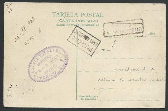 MEXICO 1922 postcard posted without address markings etc...................10453