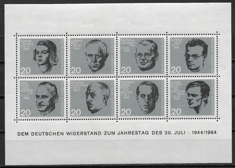 1964 Germany 883-90 German resistance to the Nazis MNH sheet of 8