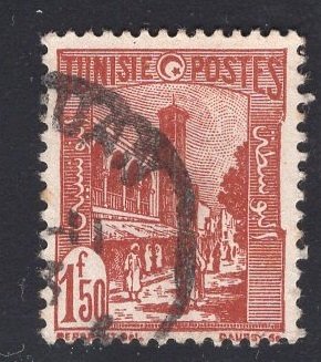 Tunisia   #153  used  1942  mosque Tunis  1.50fr  brown red