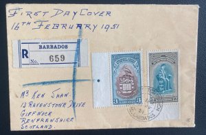 1951 Barbados First day Cover FDC To Scotland West Indies University