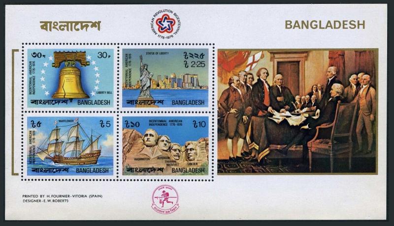 Bangladesh 114a sheet,MNH. USA-200,1976.Liberty Bell,Mayflower.Rushmore monument