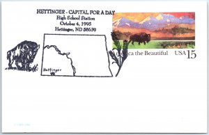 US POSTAL CARD SPECIAL CANCEL HETTING NORTH DAKOTA CAPITAL FOR A DAY 1995