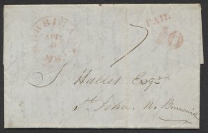 1847 Cross-Border SFL Merrimack MS to St John NB PAID 10 to the Lines 7d Collect