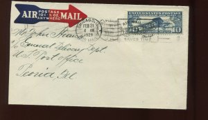 FEB 21 1928 CAM 2  LINDBERGH AIRMAIL COVER CHICAGO TO PEORIA ILLINOIS