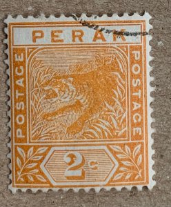 Perak 1895 2c orange Leaping Tiger, used. Scott 44, CV $9.50. SG 63