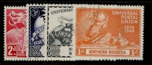 NORTHERN RHODESIA GVI SG50-53, anniversary of UPU set, FINE USED. Cat £11.