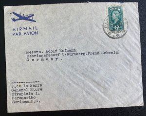 1950 Suriname Paramaribo Airmail Cover To Nurnberg Germany