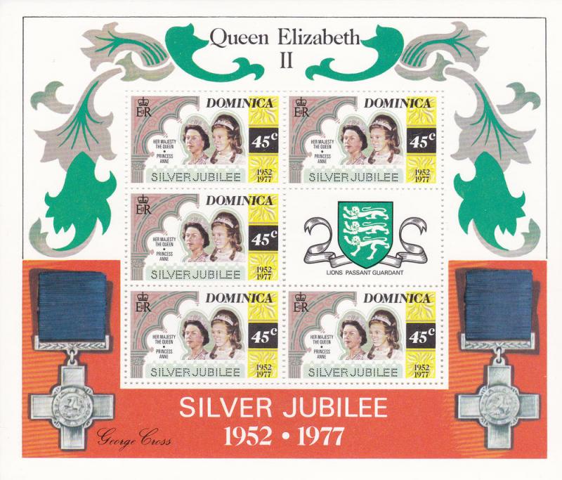 Dominica # 522-525, QE Silver Jubilee, Mini Sheets, Mint NH