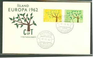 Iceland 348-9 1962 Europa/CEPT - tree with ten leaves set of two on an unaddressed cacheted first day cover.