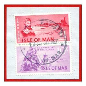 Isle of Man One Pound Deep Pink and 10/- Purple QEII Pictorial Revenues CDS On 