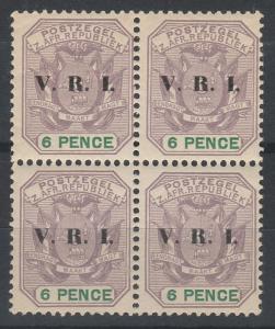 TRANSVAAL 1900 V.R.I. OVERPRINTED ARMS 6D MNH ** BLOCK