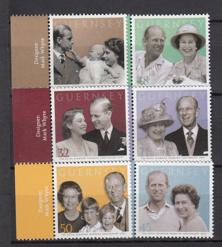 Guernsey 2007 Diamond Wedding,   set of 6,  Mint NHM