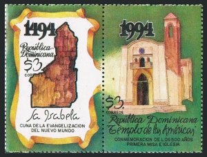 Dominican Rep 1170 ab pair, MNH. Mi 1725-1726. First Church of New World, 1994.