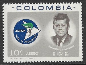 COLOMBIA 1963 JOHN F KENNEDY Airmail Sc C455 MNH