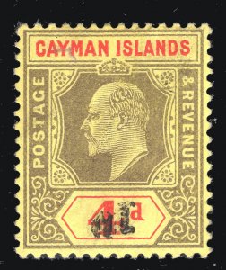 MOMEN: CAYMAN ISLANDS 1908 1d on 4d REVENUE INVERTED OVPT MINT OG H LOT #66968*