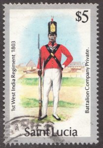 1987 Saint Lucia Sc #760a - $5  1st West India Regiment (military)  Used Cv$11