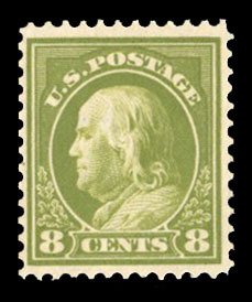 United States, 1910-30 #414 Cat$100, 1912 8c pale olive green, never hinged