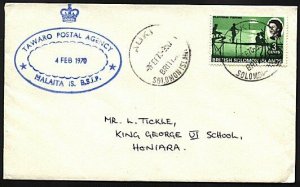 SOLOMON IS 1970 cover TAWARO POSTAL AGENCY pmk............................93185a