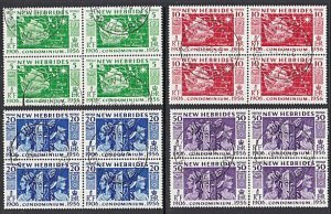 NEW HEBRIDES 1956 Discovery set fine used blocks of 4.......................A263